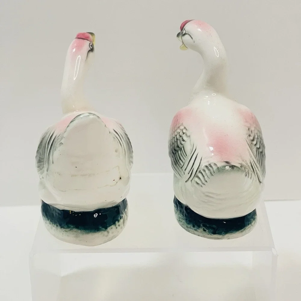 Vintage Japan Goose Geese Salt & Pepper Shakers Pink Wings Feet